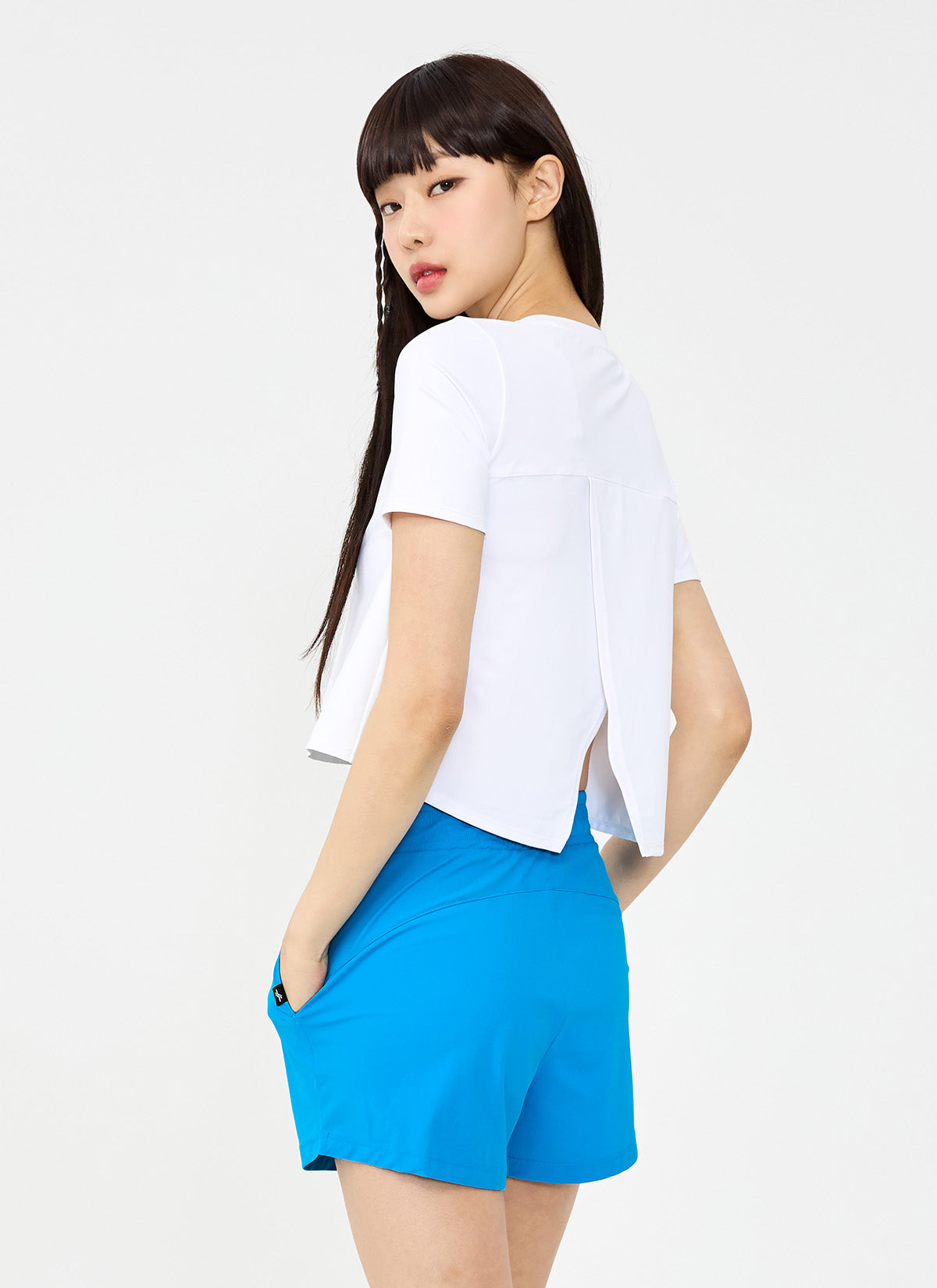 Ice Feather Back Slit Cropped Short Sleeve