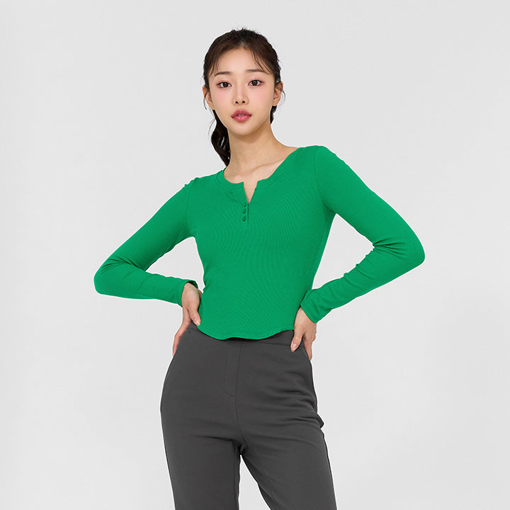 Soft Ribbed Button Long Sleeve