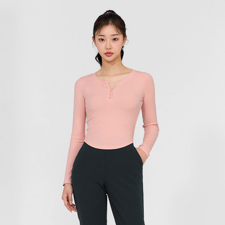 Soft Ribbed Button Long Sleeve