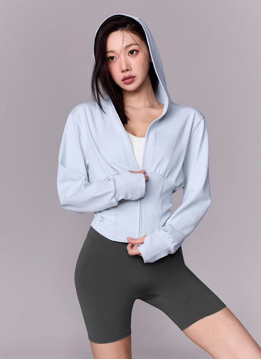 Deep V-Neck Hood Zip-up