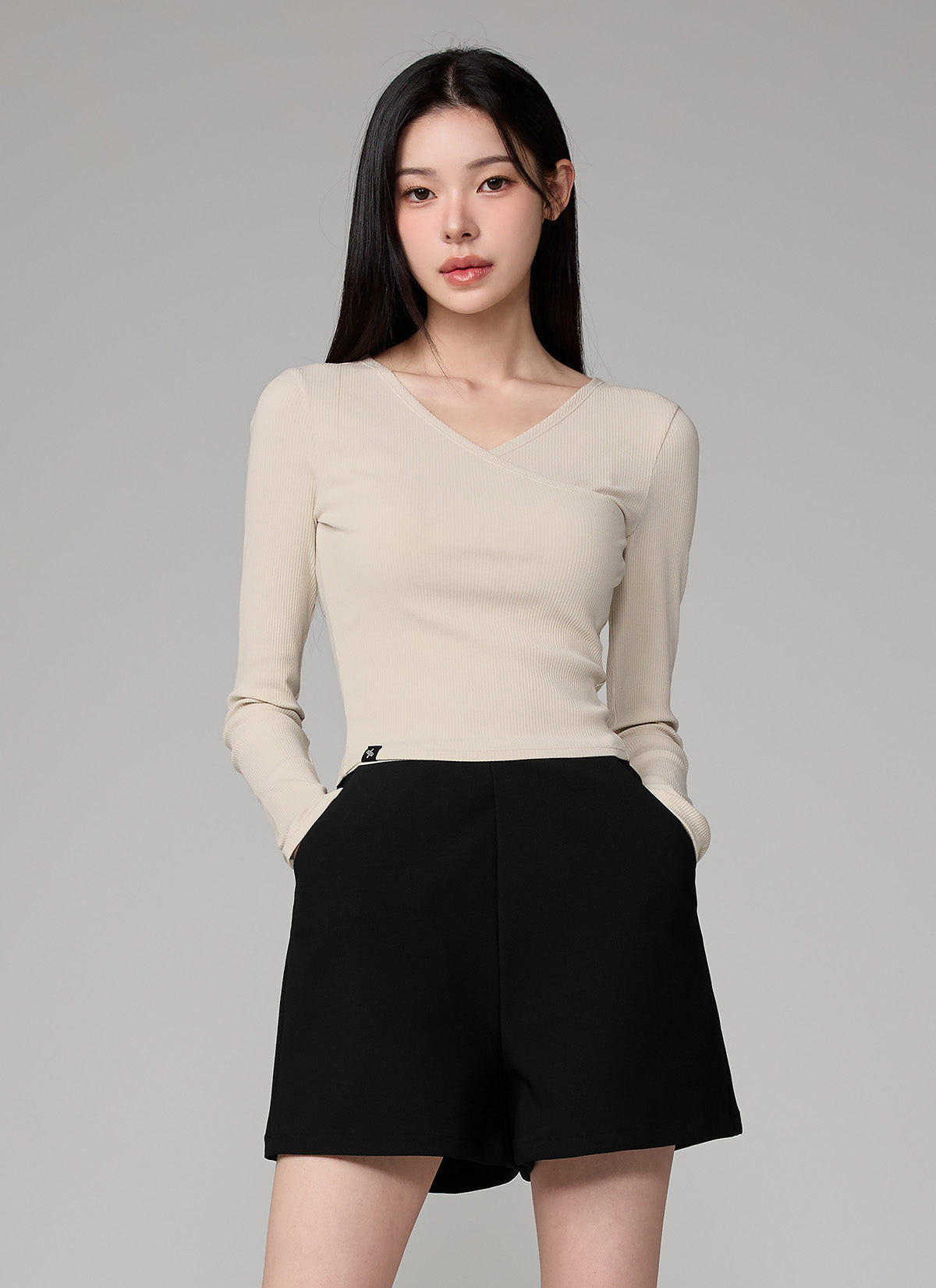 Ribbed Lap V-neck Long Sleeve