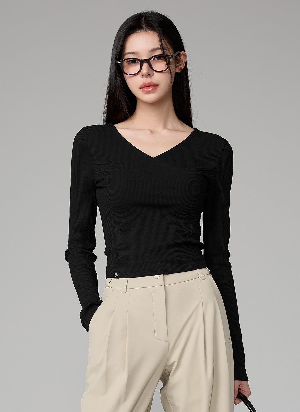 Ribbed Lap V-neck Long Sleeve