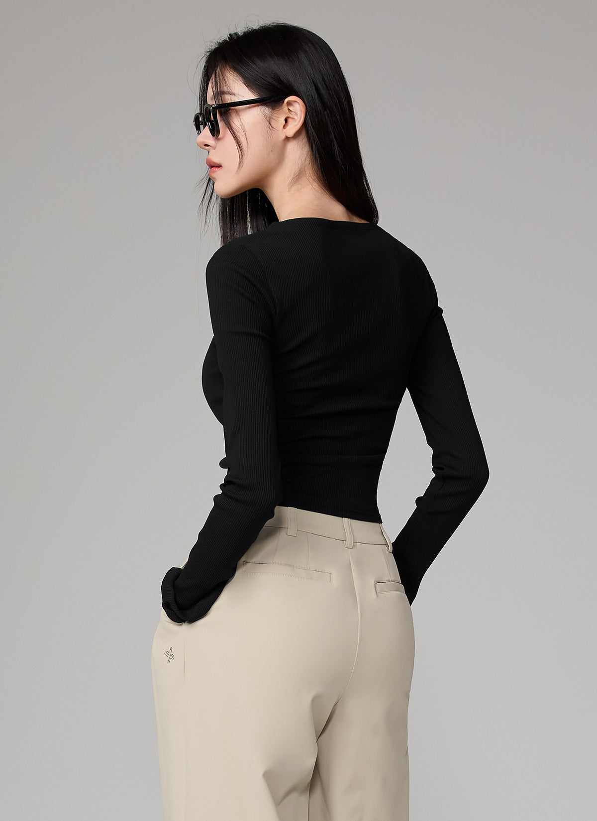 Ribbed Lap V-neck Long Sleeve