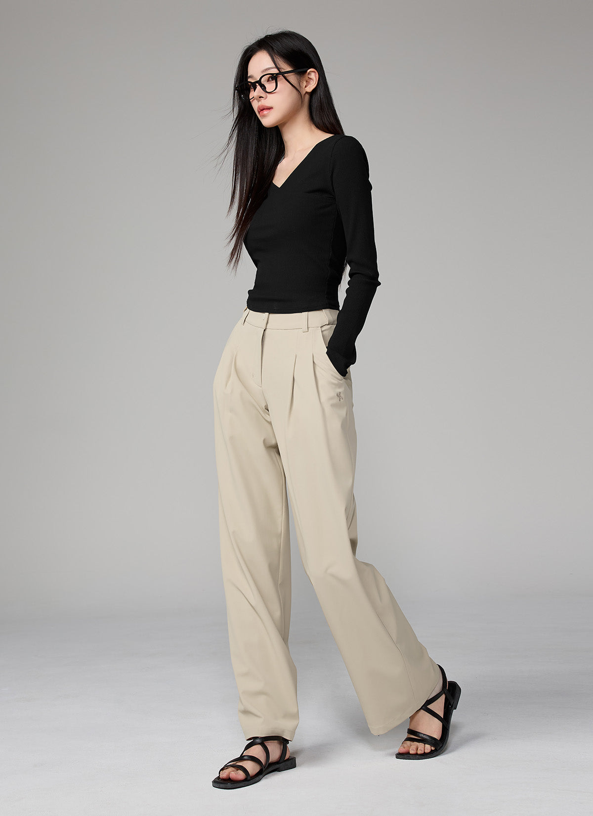 Ribbed Lap V-neck Long Sleeve