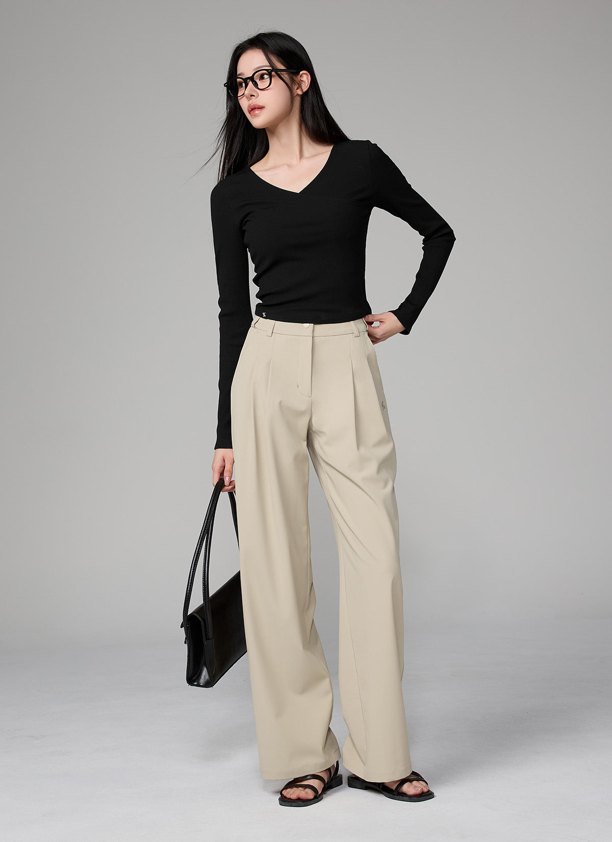 Ribbed Lap V-neck Long Sleeve