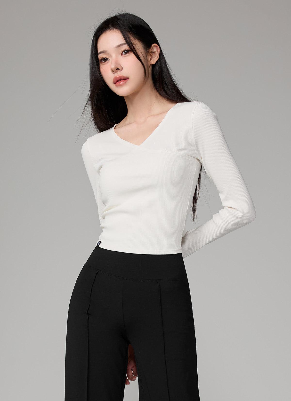 Ribbed Lap V-neck Long Sleeve