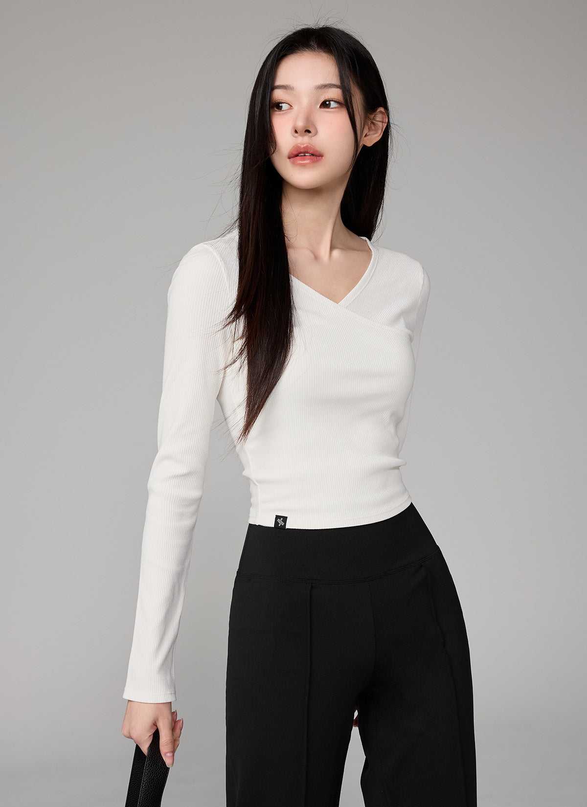 Ribbed Lap V-neck Long Sleeve