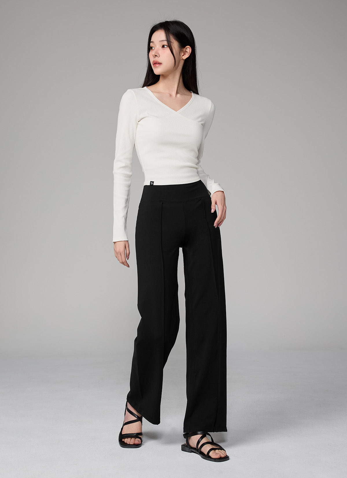 Ribbed Lap V-neck Long Sleeve