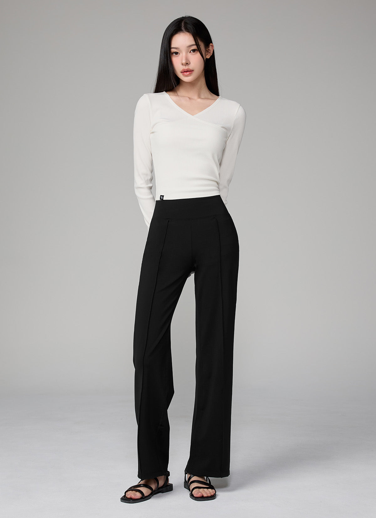 Ribbed Lap V-neck Long Sleeve