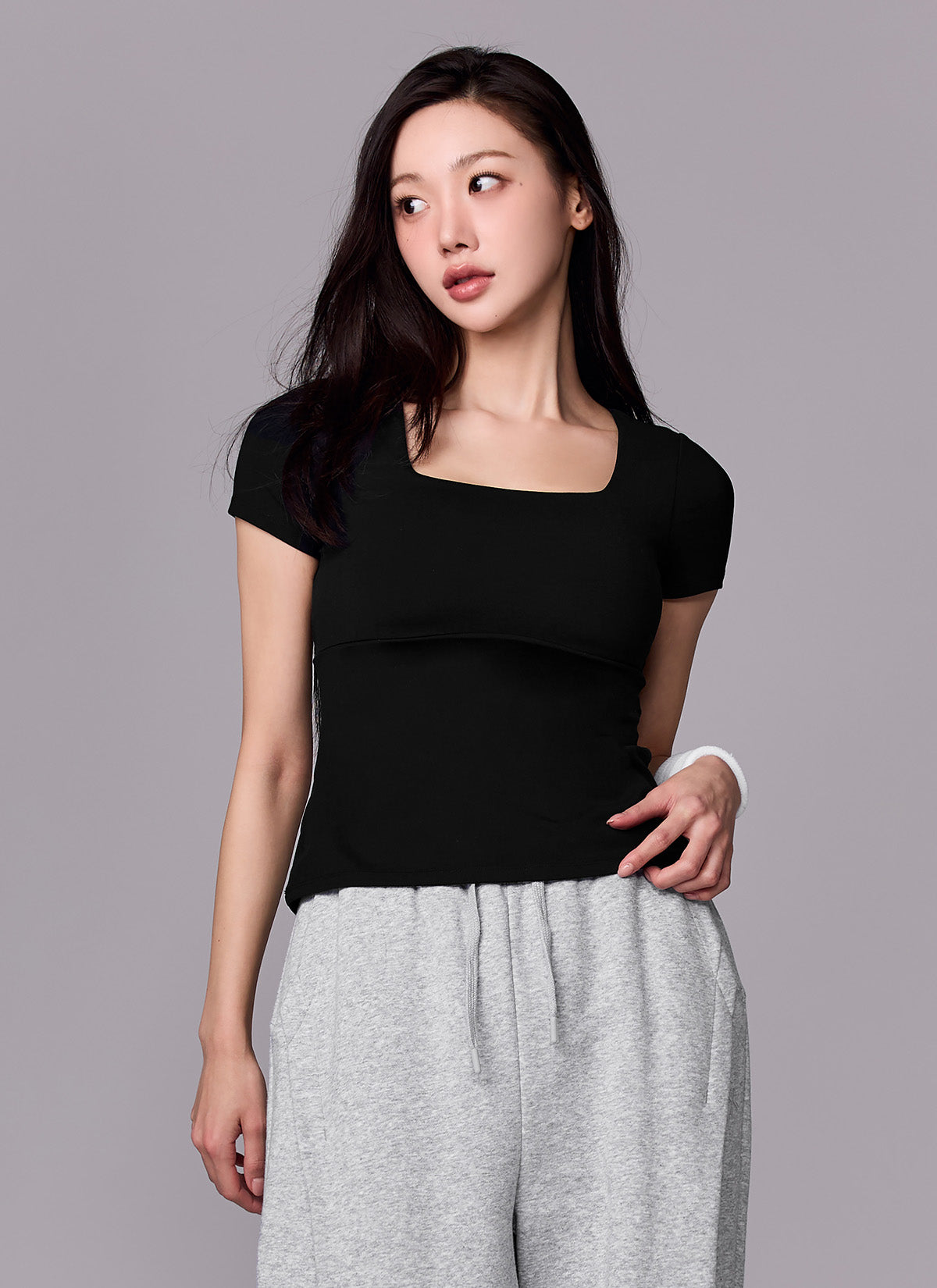 Flare Square Neck Inpad Short Sleeve