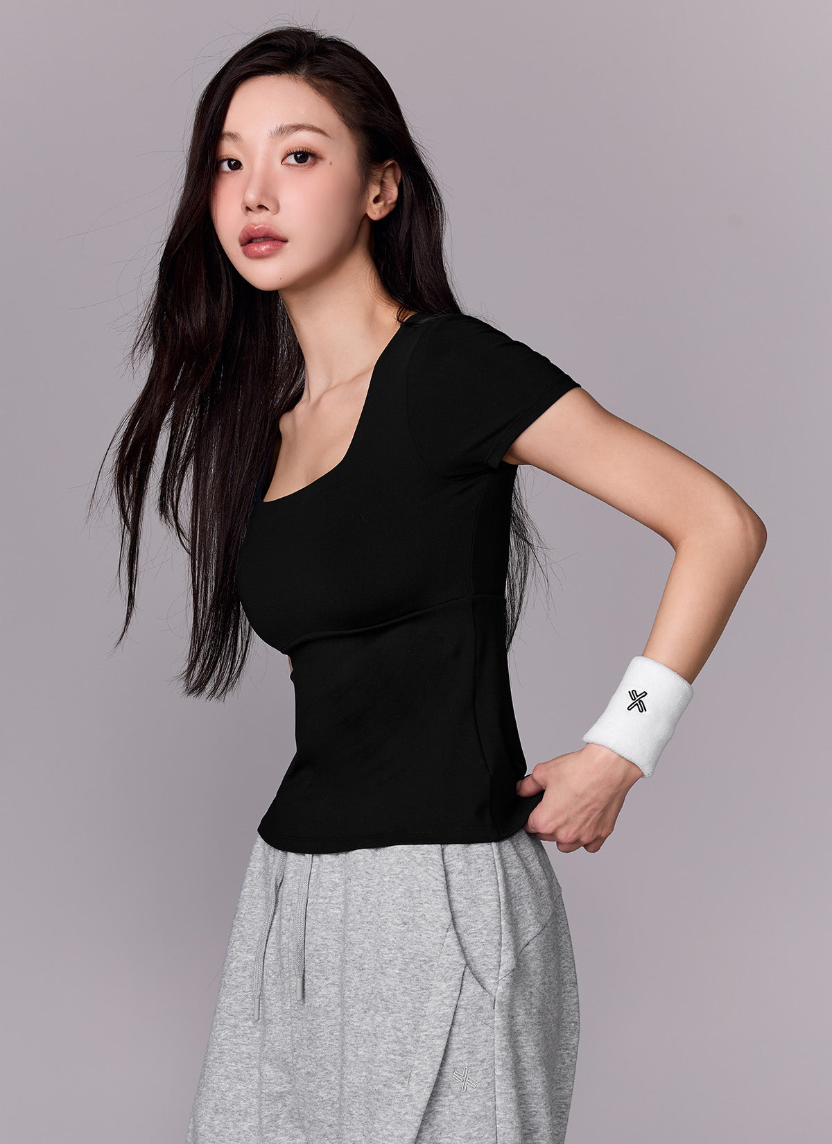 Flare Square Neck Inpad Short Sleeve