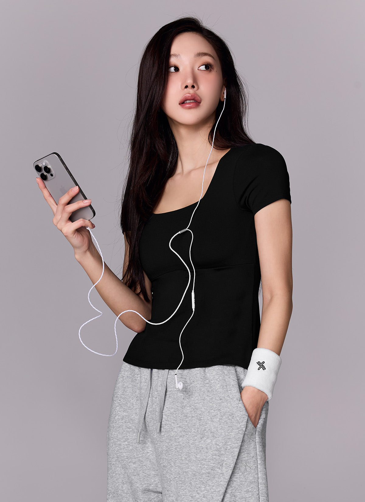 Flare Square Neck Inpad Short Sleeve