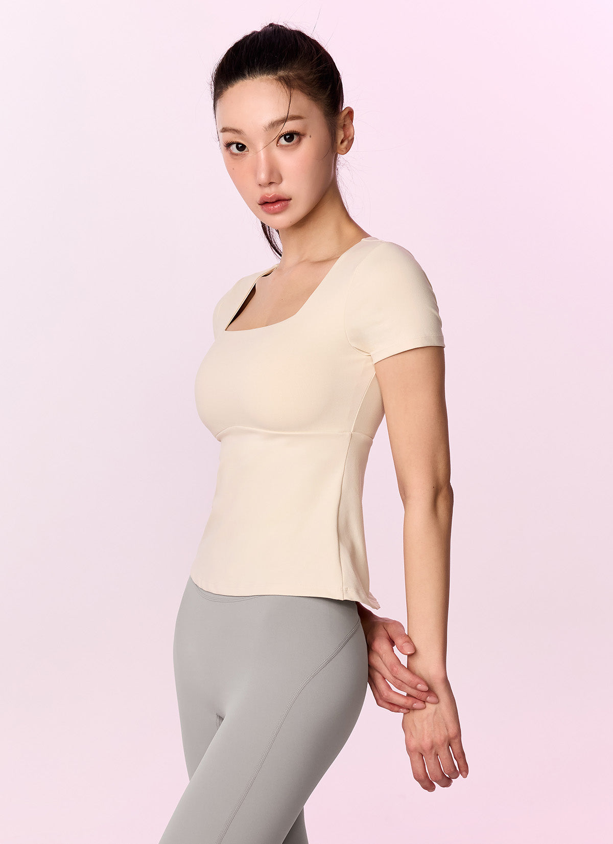 Flare Square Neck Inpad Short Sleeve