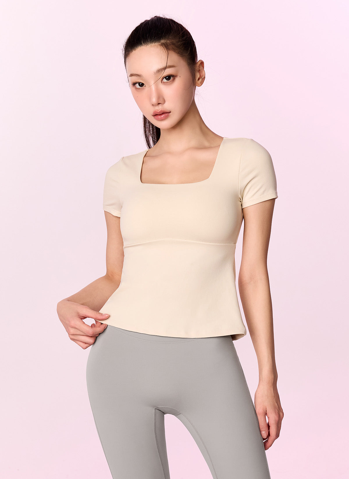 Flare Square Neck Inpad Short Sleeve