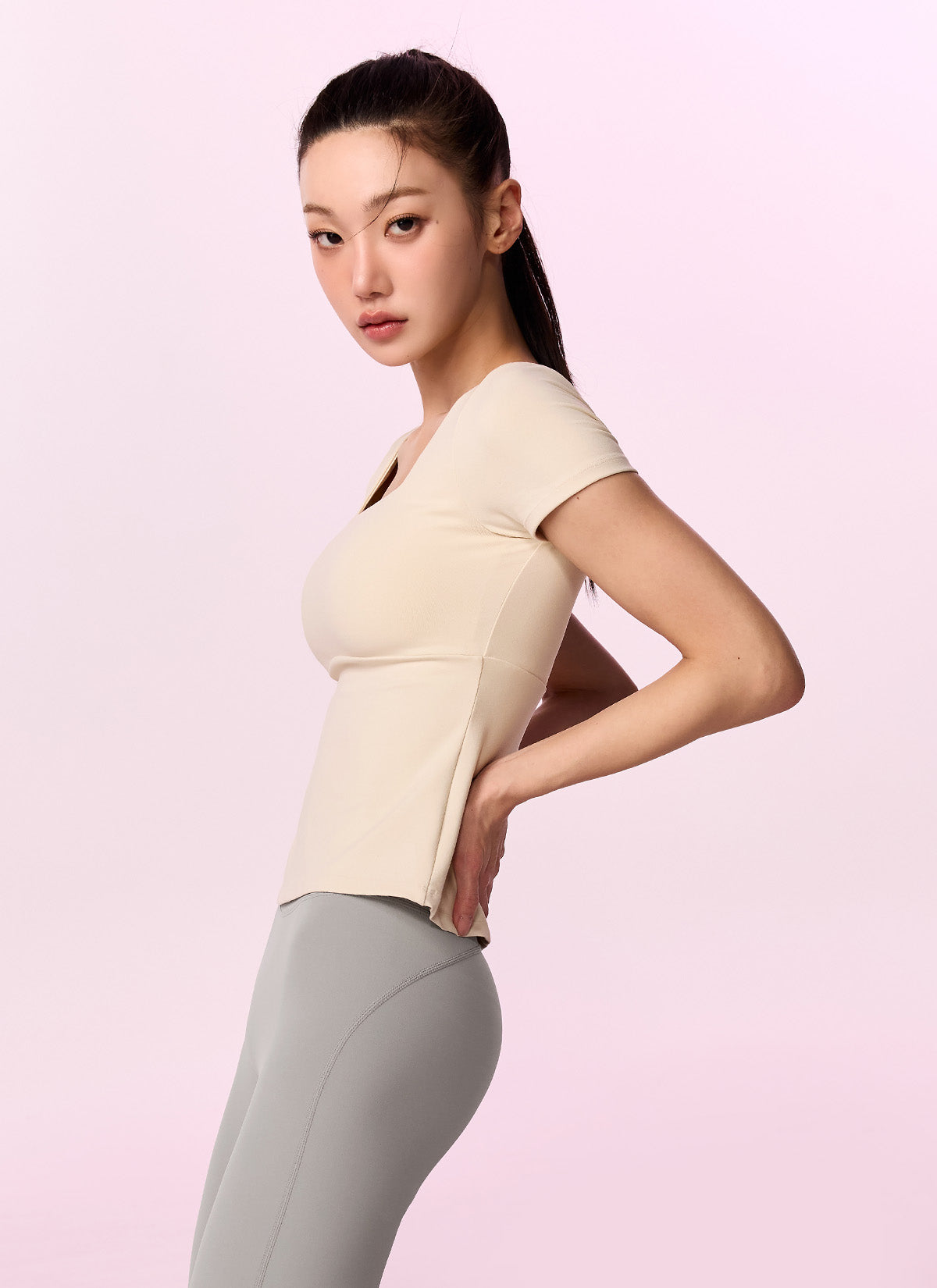 Flare Square Neck Inpad Short Sleeve