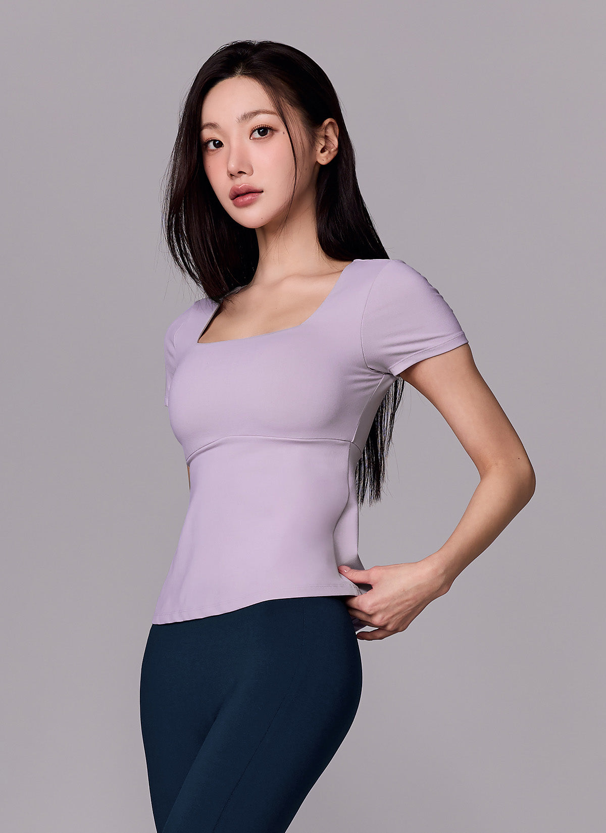 Flare Square Neck Inpad Short Sleeve