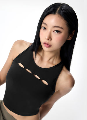 Cotton Like Cut Out Hole Cropped Top