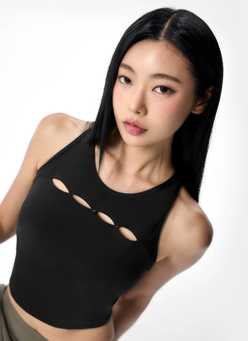 [2 FOR]Cotton Like Cut Out Hole Cropped Top