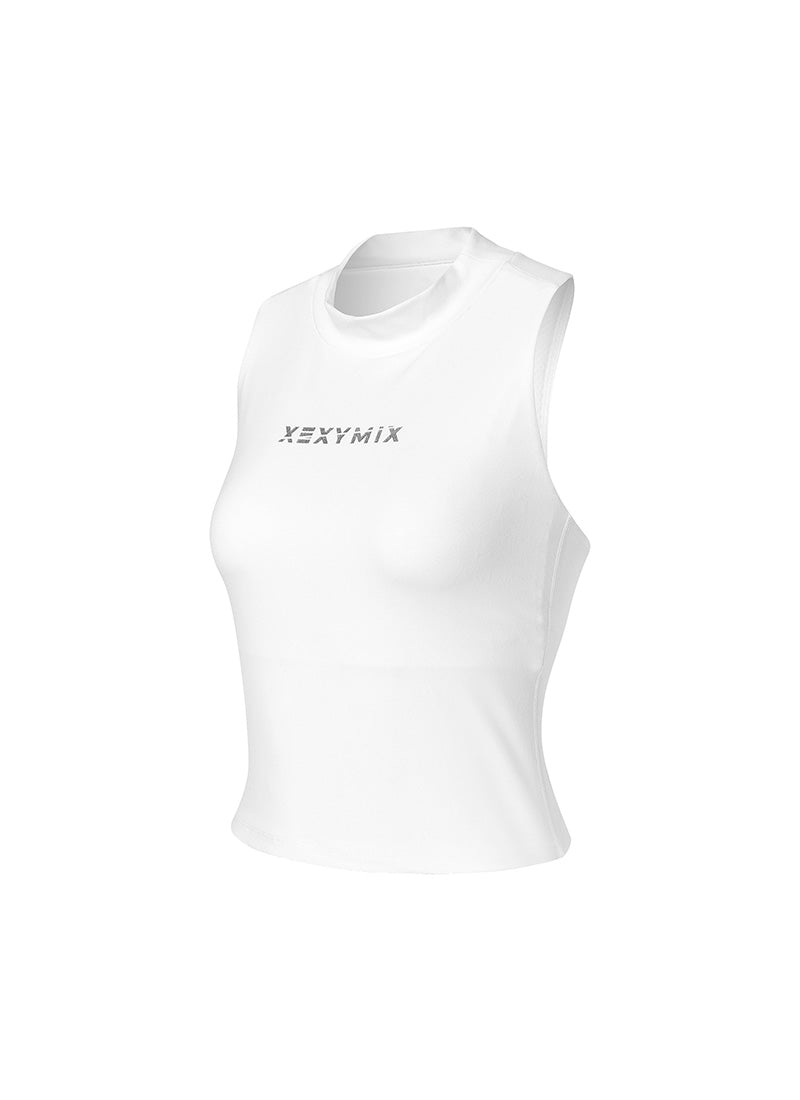 Mock Neck Logo Point Cropped Top