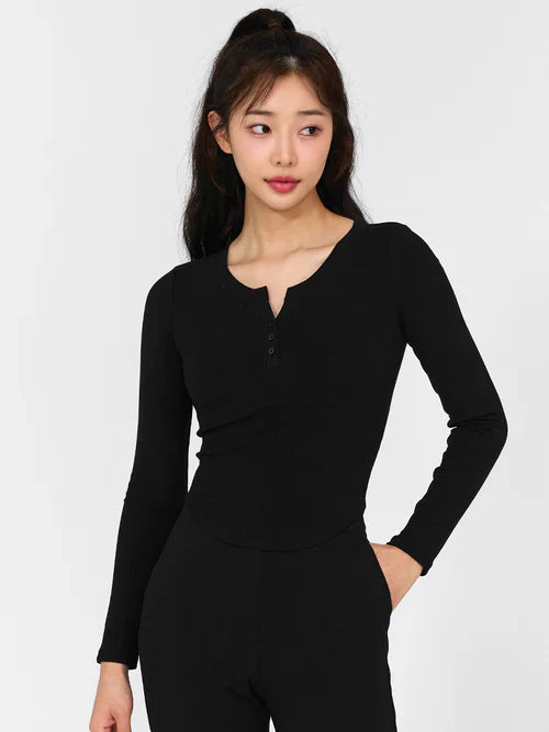 Soft Ribbed Button Long Sleeve