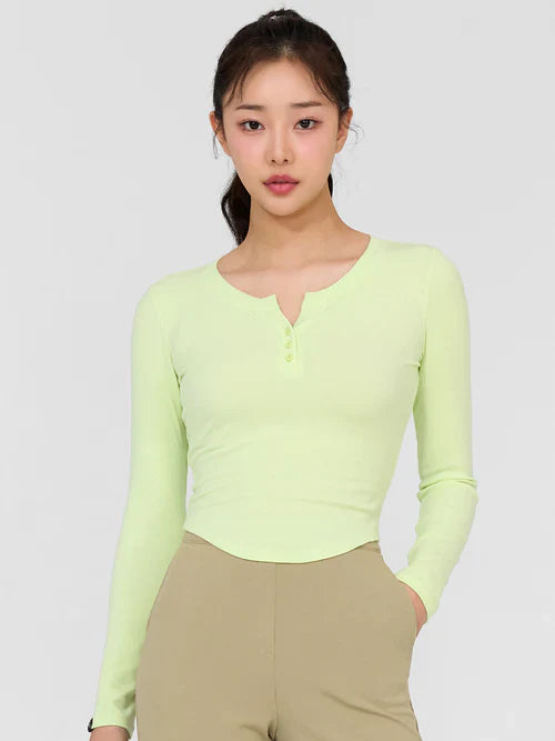 Soft Ribbed Button Long Sleeve