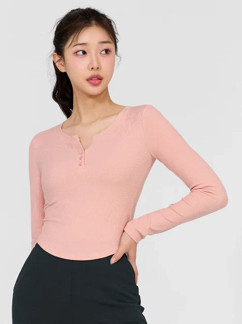 Soft Ribbed Button Long Sleeve