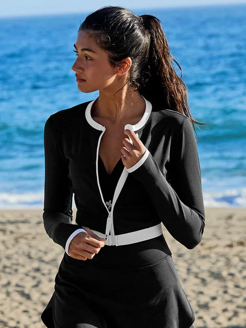Summer Breeze Color Block Cropped Zip-up Jacket