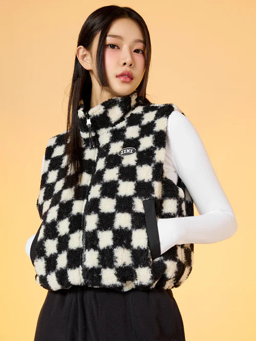 Checker Board Fleece Reversible Vest