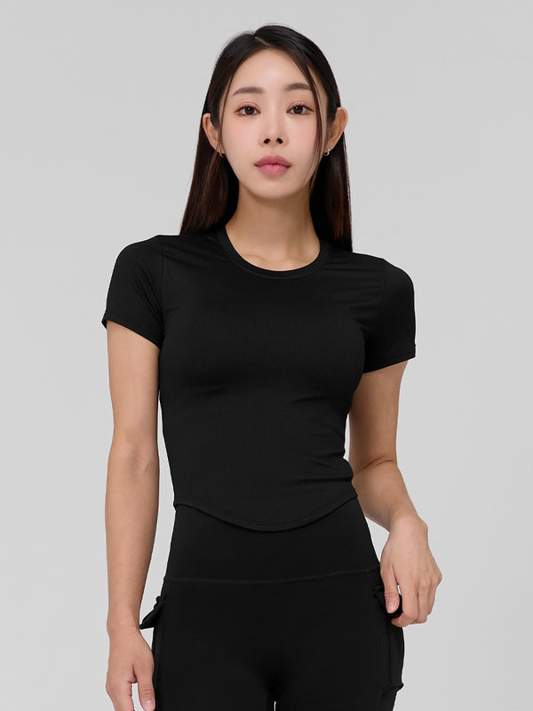 Ribbed Round Crop Short Sleeve