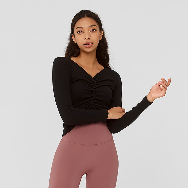 Ribbed Shirring Long Sleeve